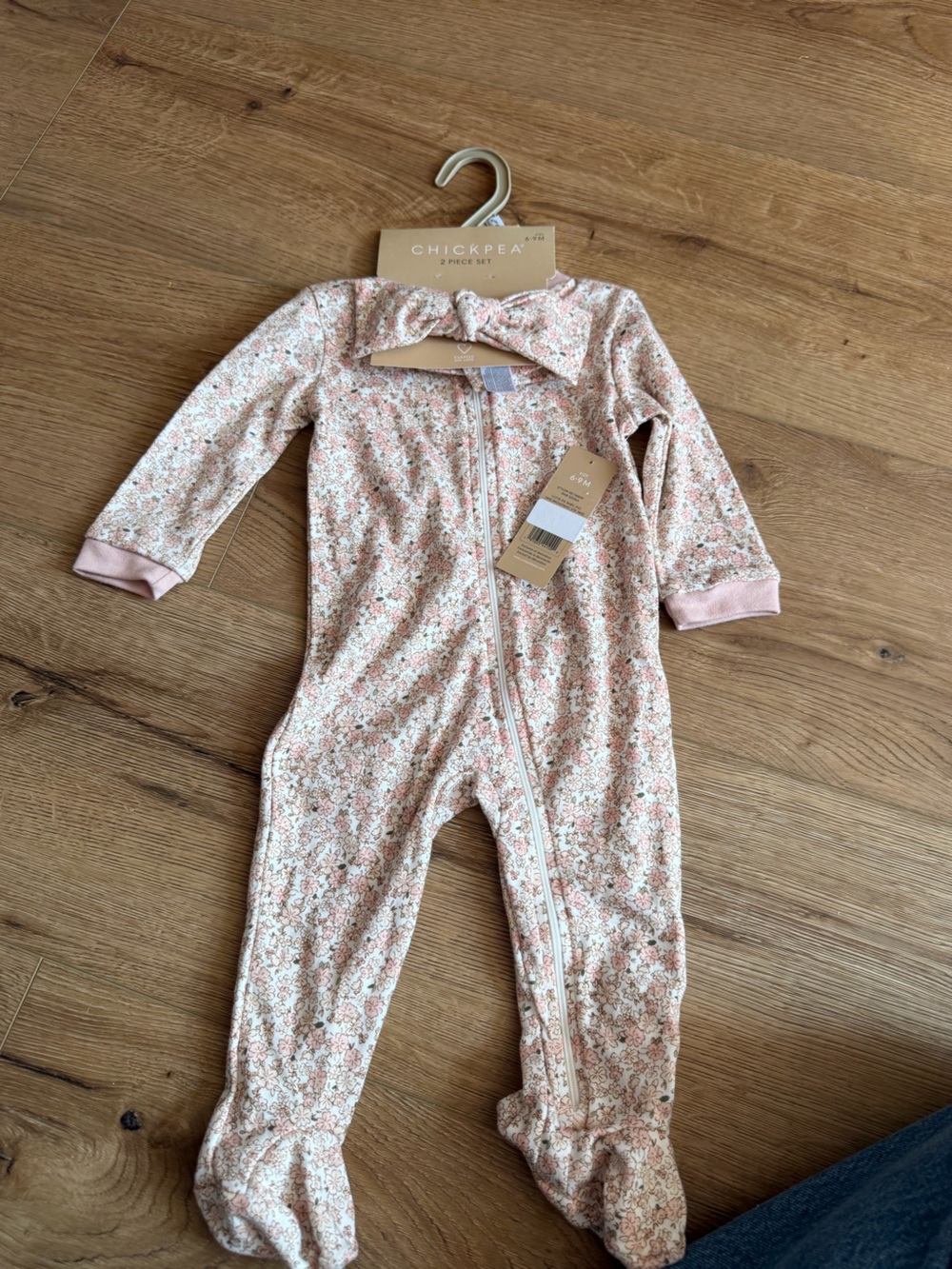 chick pea Floral Zip One-Piece Pajama in Light Pink